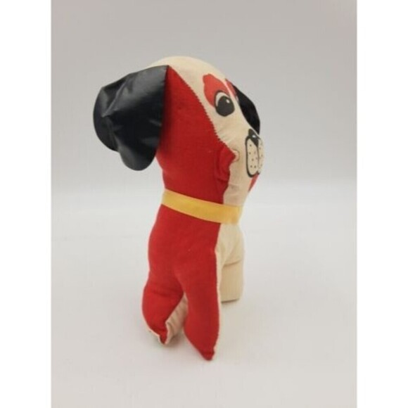 CARNIVAL FAIR PRIZE Toy STUFFED DOG Plush 1960s KITSCHY  Red White 8.50” Vintage - Picture 2 of 7